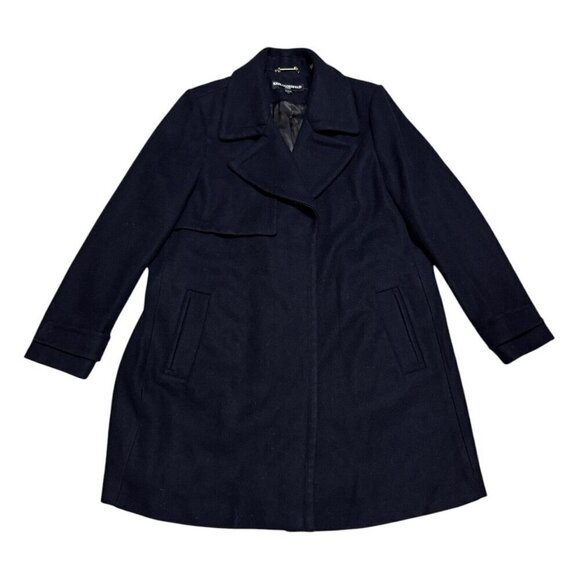 KARL LAGERFELD Wool Luxury Designer Business Casual Winter Pea Coat Womens XL - Picture 1 of 5